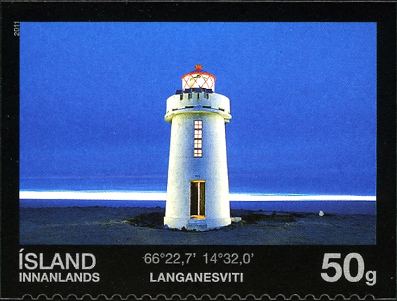 Faro de Langanes en un sello de los correos islandese. Foto Postur.