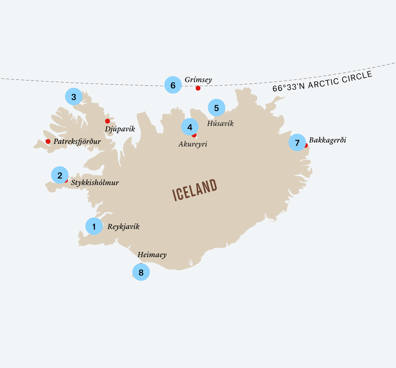 Destinos y paradas de los cruceros que rodean Islandia